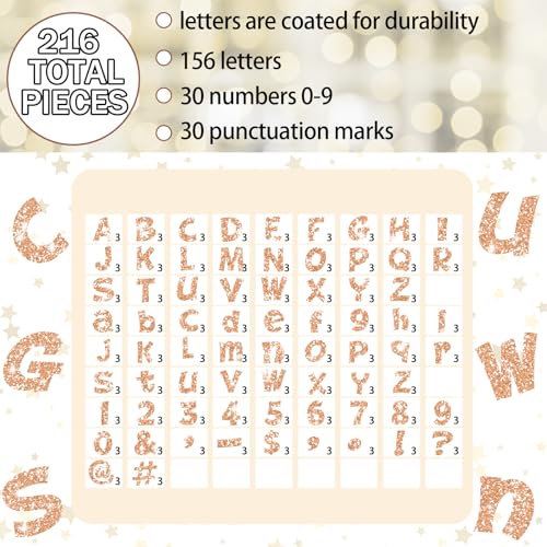 Image of Colarr 216 Pcs Glitter Bulletin Board Letters for Classroom Alphabet Punctuation Symbol Cutout Die-Cut Poster Letter with Adhesive Dot School Party Holiday Decor Display (Champagne,4 Inch)