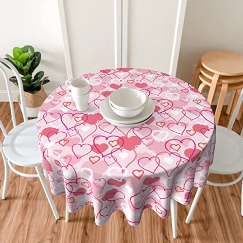 Kawani Valentines Day Round Tablecloth 60 Inch Pink Love Heart Table Cloth Polyester Table Cover Valentine's Day Decorative For Winter Holiday Kitchen Party Indoor And Outdoor #TOP2