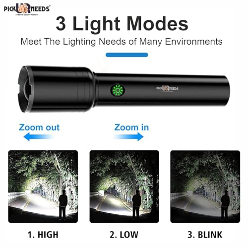 Image of Pick Ur Needs Long Range Torch Rechargeable 1500mAh Battery 50W LED Light with 6-Hour Backup, Fast 2-Hour Charging, 3 Modes (High /Low /Side Lights) (1)