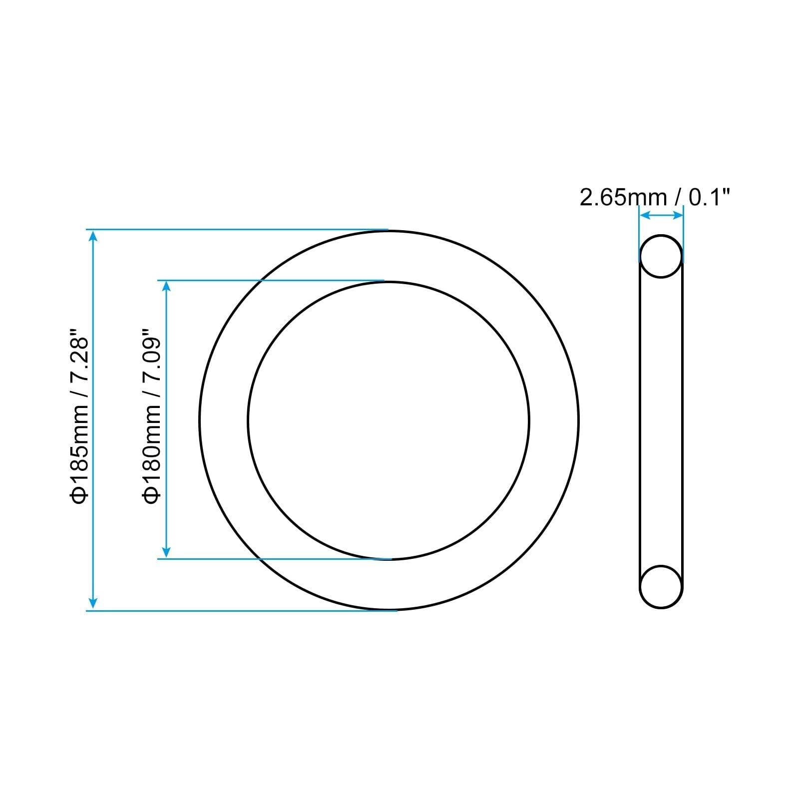 O-Ring-Kit 10 Stück 185 x 180 x 2,65 mm Nitrilkautschuk-O-Ringe metrische Dichtungen schwarz