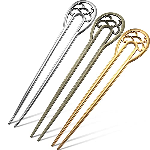 3 Pieces Hair Sticks Hair Chignon Pins Vintage Hair Sticks Metal U Shaped Hairpin Hair Stick Fork Sticks Hair Fork Pins 2 Prong Updo Chignon Pins Hair Stick Hair Pins Hair Accessories for Women Girls