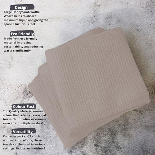 Pagnanno. - Hotel Quality Kitchen Tea Towels & Waffle Weave - Professional Grade Cotton 45 x 70 cm, Taupe, Pack of 3 (45x70cm) - Image 4