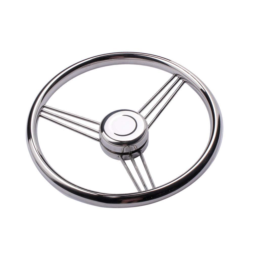 Stainless Steel Boat Steering Wheel 9 Spoke 13-1/2" Dia, with S.S Center cap for Seastar and Verado