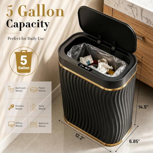 Image of Ogikey Bathroom Trash Can with Automatic Touchless Lid, 5 Gallon Smart Garbage Can Narrow Waterproof Trash Bin for Bedroom, Office, Living Room (5 Gallon-Black)