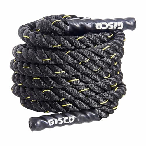 Image of GISCO Professional Polyester Battle Rope All Weather Heavy Duty1.5 inch Thick (40 Feet /12 Meter) | Wear Resistant Battle Rope for Crossfit Workout, Home Workout, Training, Exercise & Gym