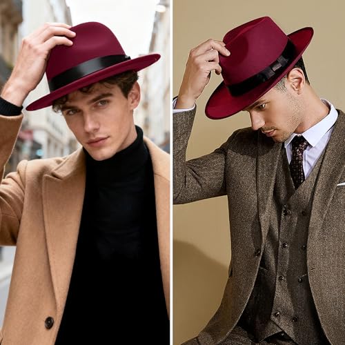 Image of BABEYOND 1920s Fedora Hat for Men Gatsby Wide Brim Fedora Hat Felt Panama Cap with Band for Women Men