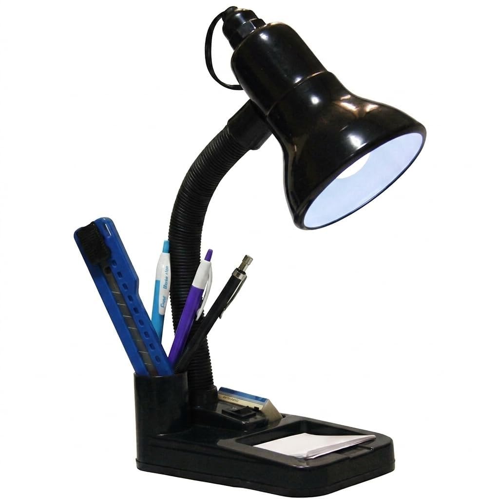 faizon adjustable desk study lamp with pen holder & cord storage | flexible gooseneck table lamp | e27 bulb compatible | on/off switch study light for students, office & home (black)