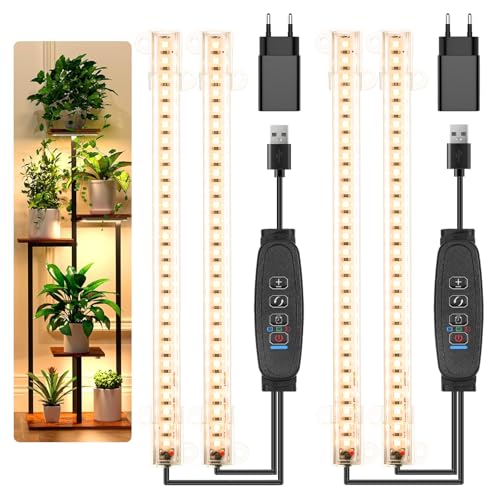 Czoumu Spettro completo 3500 K strisce LED per la crescita delle piante, 2 teste, 22 cm, timer 3/9/12h, 10 livelli di dimming, ideali per piantine, piante grasse, scaffali per piante e serre