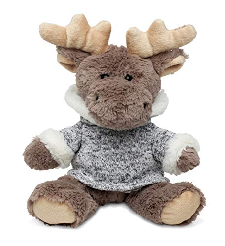 DolliBu Plush Moose Stuffed Animal - Soft Fur Sitting Moose with Gray Hooded Sweater, Adorable Brown Huggable Moose Plush Toy, Wild Life Cuddle Gift, Super Soft Animal Toy for Kids and Adults - 9 Inch