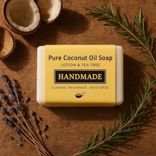 Image of 5 PACK Organic Soap Natural Cold Pressed Coconut Oil Soap with Lavender & Tea Tree - Pack of 5 - Moisturizing & Detoxifying Natural Soaps for Bath