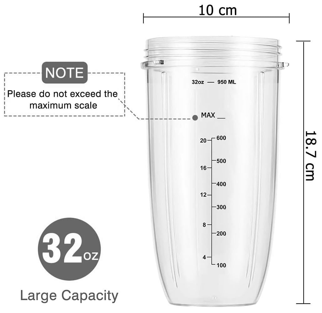 Gobelet de centrifugeuse de 32 oz compatible avec le mixeur électrique NutriBullet 900 W/600 W, grands gobelets Accessoires Pièces de rechange