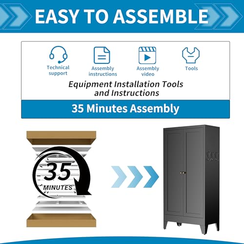 Image of 48 inch H Black Steel Pantry Storage Cabinet with 3 Adjustable Shelves | 4-Tier Tall Metal Cabinets for Kitchen, Living Room, Garage, Heavy Duty Freestanding Utility Cabinet, Assembly Required