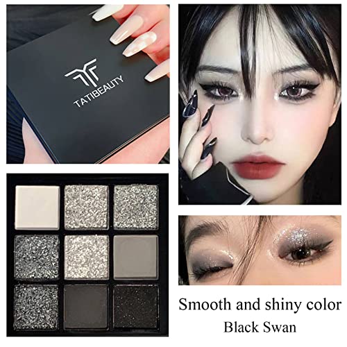 Smokey Eyeshadow Palette,9-Color Halloween Black Smokey Eyeshadow Palette,Matte Shimmer Black Dark Gray Smokey Eyeshadow Palette Gothic Palette Waterproo,Good for Halloween - Image 2