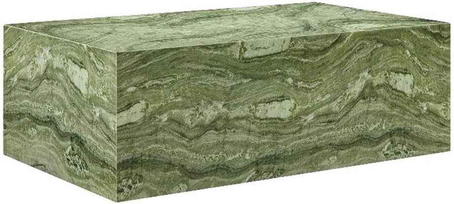 Modway Jordana 47 Inch Rectangle Concrete Coffee Table in Green Marble – Plinth Coffee Table with Faux Stone Finish – Concrete Furniture Center Table for Living Room or Patio
