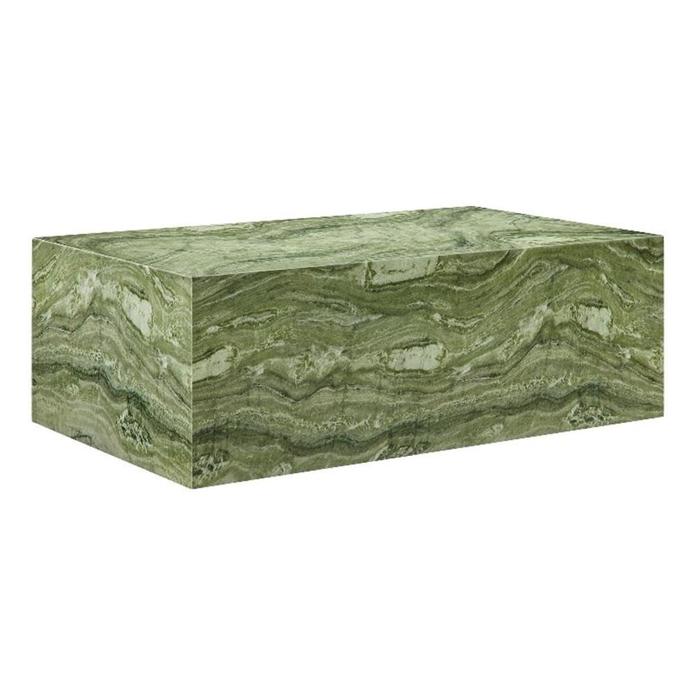 Modway Jordana 47 Inch Rectangle Concrete Coffee Table in Green Marble – Plinth Coffee Table with Faux Stone Finish – Concrete Furniture Center Table