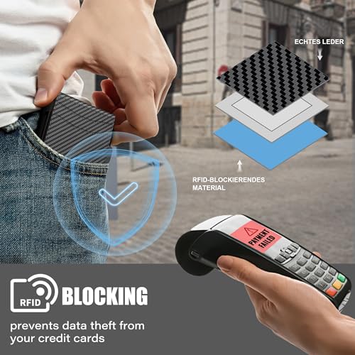 Image of umoven Airtag Wallet for Men, with Airtag Works for Apple Find My App(iOS Only), with Money Clip Slim Leather Slots Credit Card Holder RFID Blocking Bifold Minimalist Wallet, Carbon Fiber
