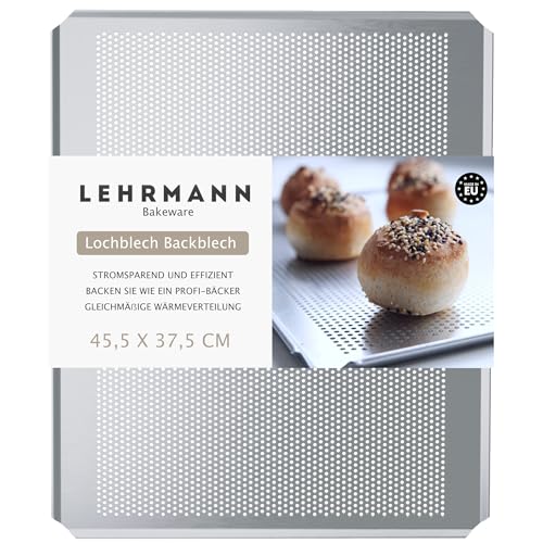 LEHRMANN Lochblech 45,5 x 37,5 cm Backblech Kuchenblech Baguetteblech Pizzablech für Backofen Bosch Neff Siemens
