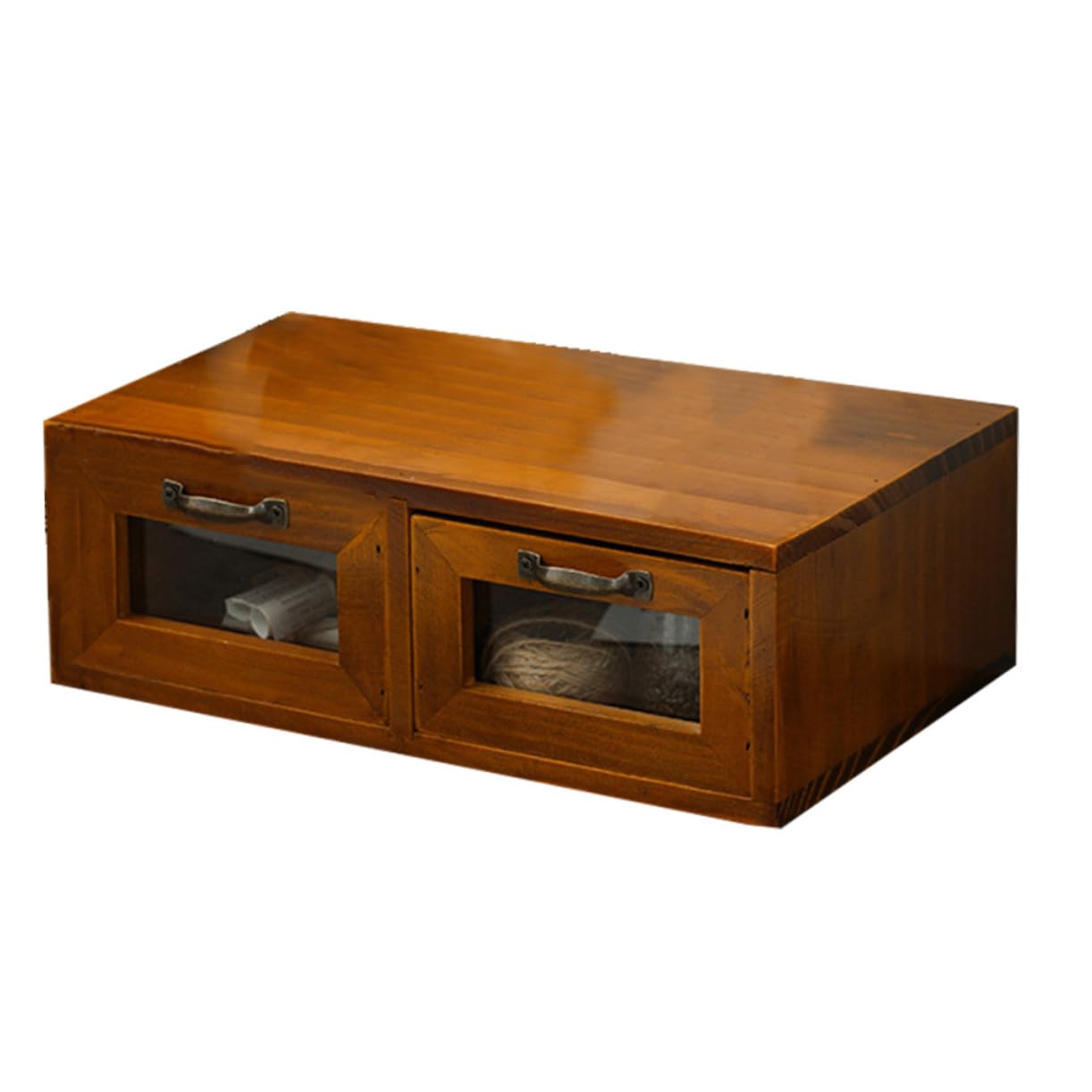 Drewniany stojak na monitor w stylu vintage z szufladą - biurko retro do domowego biura - stylowe rozwiązanie do przechowywania dla uporządkowanych przestrzeni roboczych