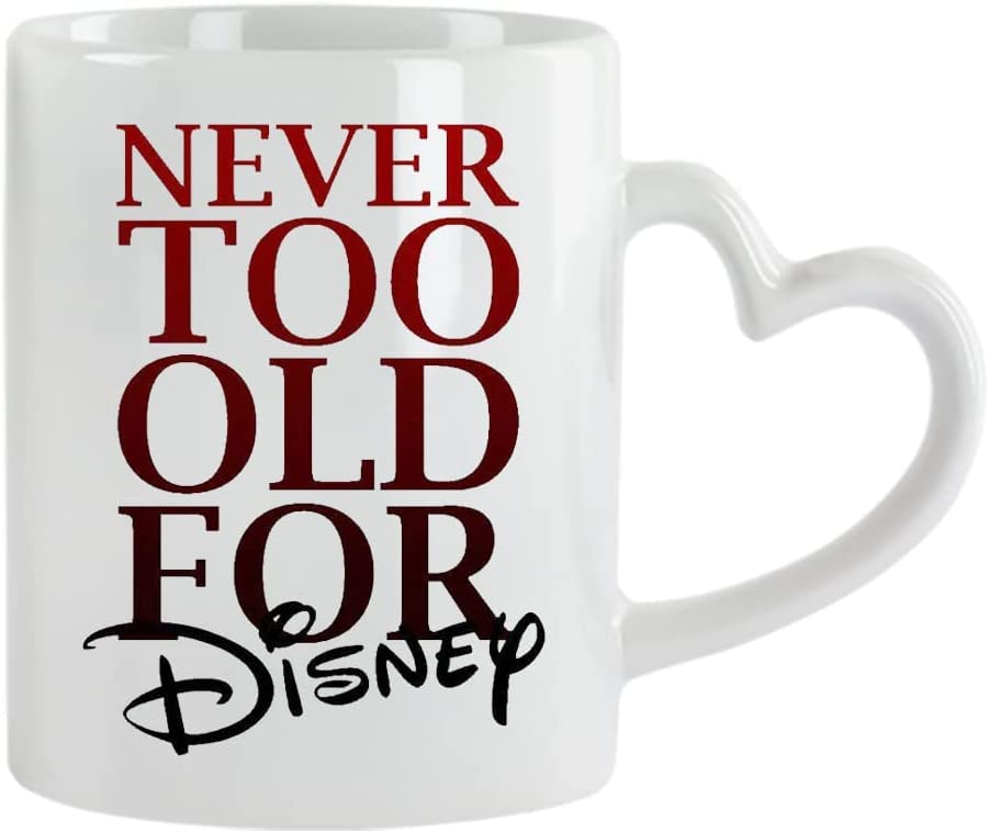 Giftme Never Too Old for Birthday, Christmas, Secret Santa Coffee Tea Mug 11oz Heart Handle Ceramic Mug. (White Heart)