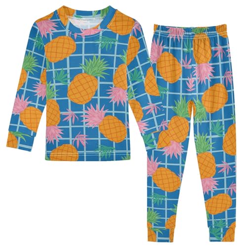 Pajama Sets Long Sleeve Pineapple Leaves on Blue Soft Comfy Sleepwear 2 Piece PJS 3-8T