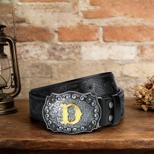Image of Mens Western Cowboy Cowgirl Faux Leather Belt Longhorn Bull Pattern Letter Big Buckle Embossed Floral Belts