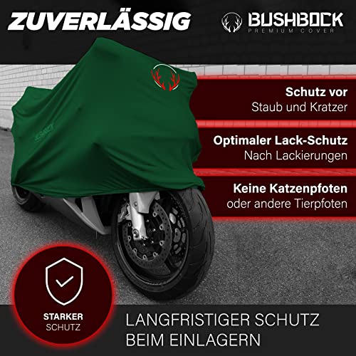 BUSHBOCK® Premium Cover Indoor Motorrad Abdeckplane-Staubschutz-elastischer, atmungsaktiver Samt-Stretchstoff (XL-XXL, Grün)