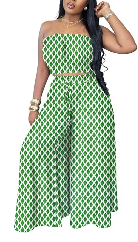 Image of Two Piece Sets for Women Summer Outfits Crop Tops and Wide Leg Pants Sets Sexy Jumpsuits Vacation Outfits with Pockets