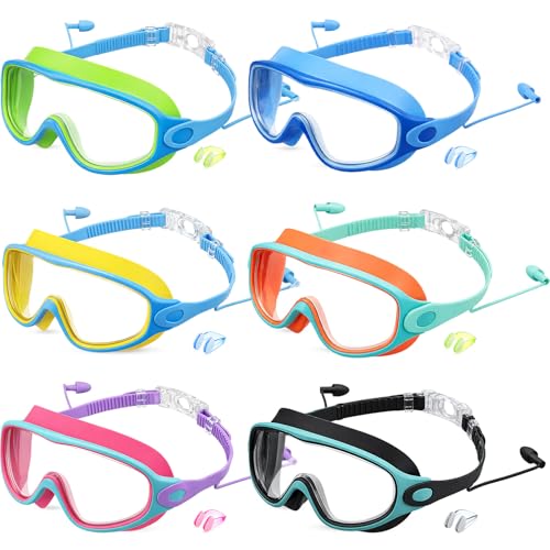 6 Pcs Kids Swimming Goggles, Pink, Orange, Green, Yellow, Blue, Black