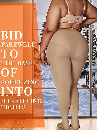 Image of HONENNA Queen Plus Size Fleece Lined Tights, 11+ Colors Thermal Warm Winter Tights for Women, Medias Termicas Mujer Invierno