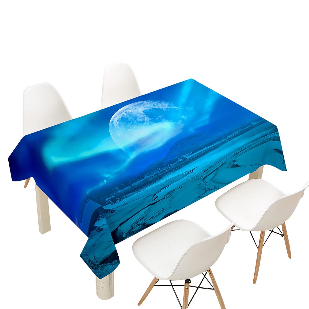 FANSU Nappe Rectangulaire Anti Tache, 3D Aurore Nappe De Table Imperméable Résistant Lavable Nappe Pour Cuisine Restaurant Jardin Extérieur Intérieur Décoration (Lumière Bleue,140x140cm