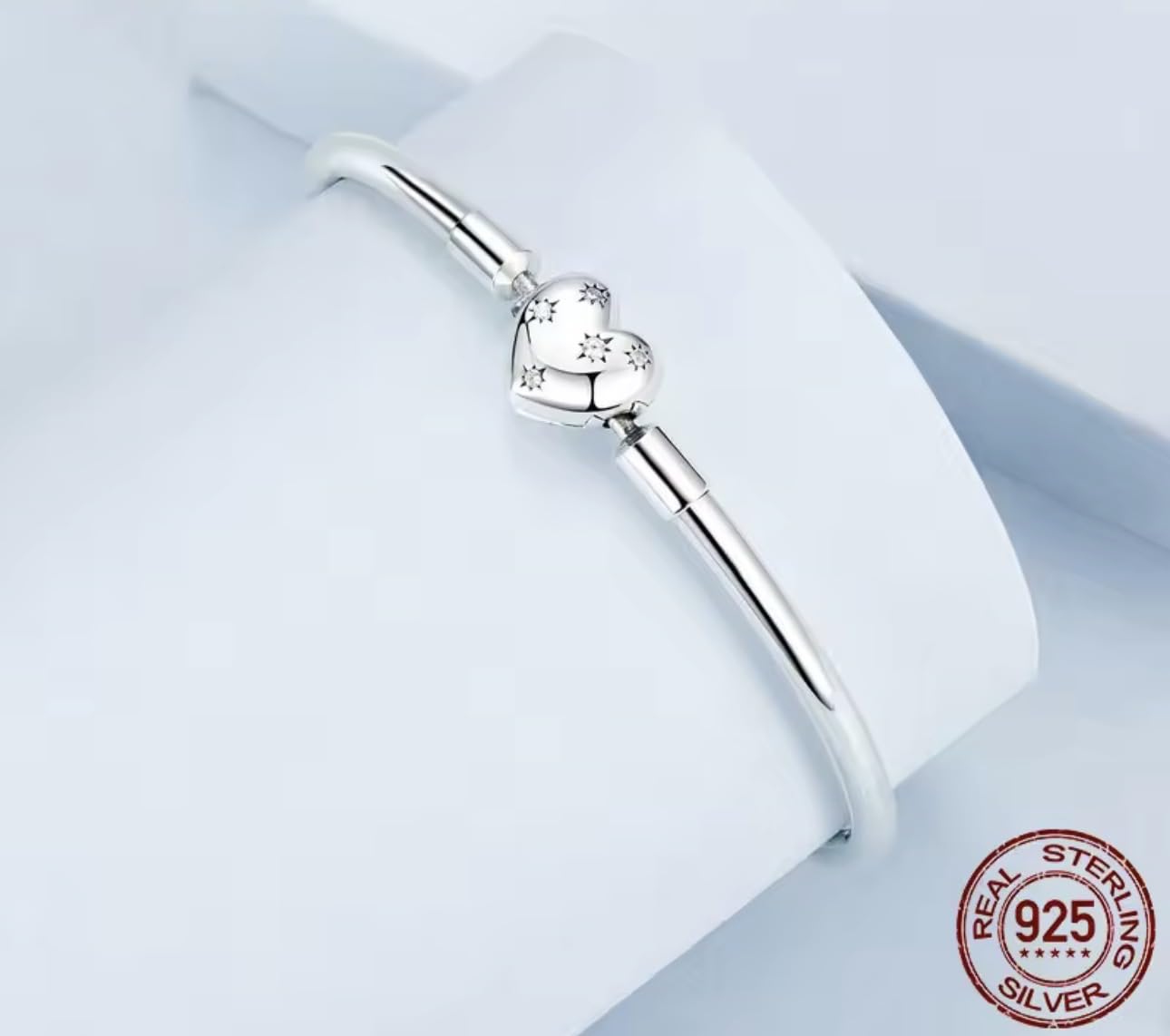 Brazalete con dije de corazón de amor Pulsera brillante de 17 cm Plata de ley 925 genuina Compatible con dijes de