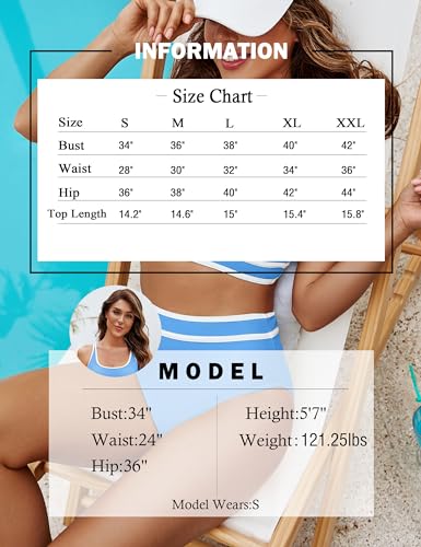 Image of BMJL Women's High Waisted Bikini Sets Sporty Two Piece Swimsuits Color Block Tummy Control Modest Bathing Suit
