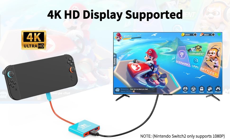 Switch 2 Dock, Replacement for Official Nintendo Switch 2 Dock Support 4K/60HZ Switch 2 TV Mode Compatible NS2, Travel Portable Switch 2 Docking Station with HDMI2.0 Output/PD 100W/USB3.0 Port - Image 7