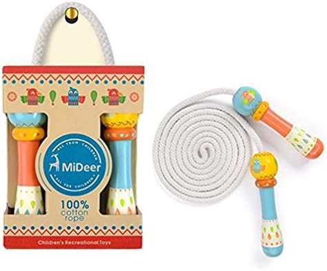 MiDeer Kids Jump Rope Adjustable Lightweight Wooden Handle 100% Cotton Tangle Skipping Rope Best Fitness Jumping Exercise