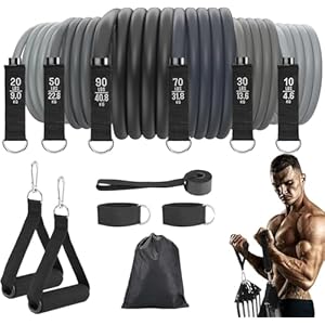 Fitense Resistance Bands Set Men 6PCS – Exercise Bands 270 LBS, Fitness Band with Handles/Door Anchor/Ankle Straps/Bag/Poster, Heavy Resistance Bands for Working Out & Shape Body at Home Gym