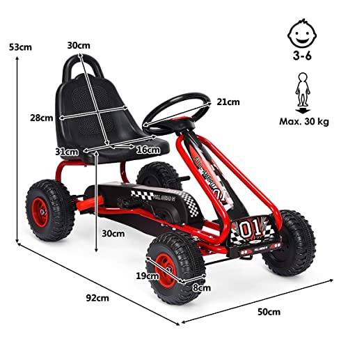 FANTASK Gokart mit verstellbarem Sitz, Go Cart mit Handbremse, Tretauto bis 30 kg belastbar, Kinderfahrzeug für Kinder von 3-6 Jahren (Rot) – Bild 6
