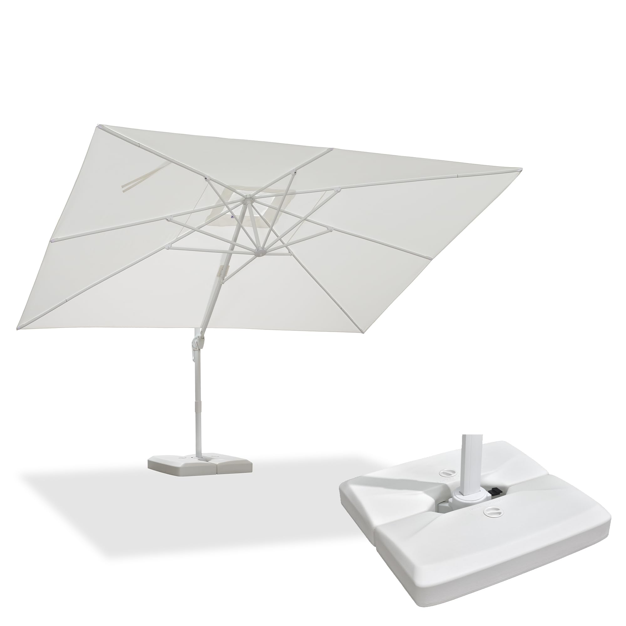 PURPLE LEAF 10' × 13' Patio Umbrella With Base White Cantilever Umbrella Square Outdoor Offset Umbrella Windproof with 360° Rotation for Garden Deck Pool, White