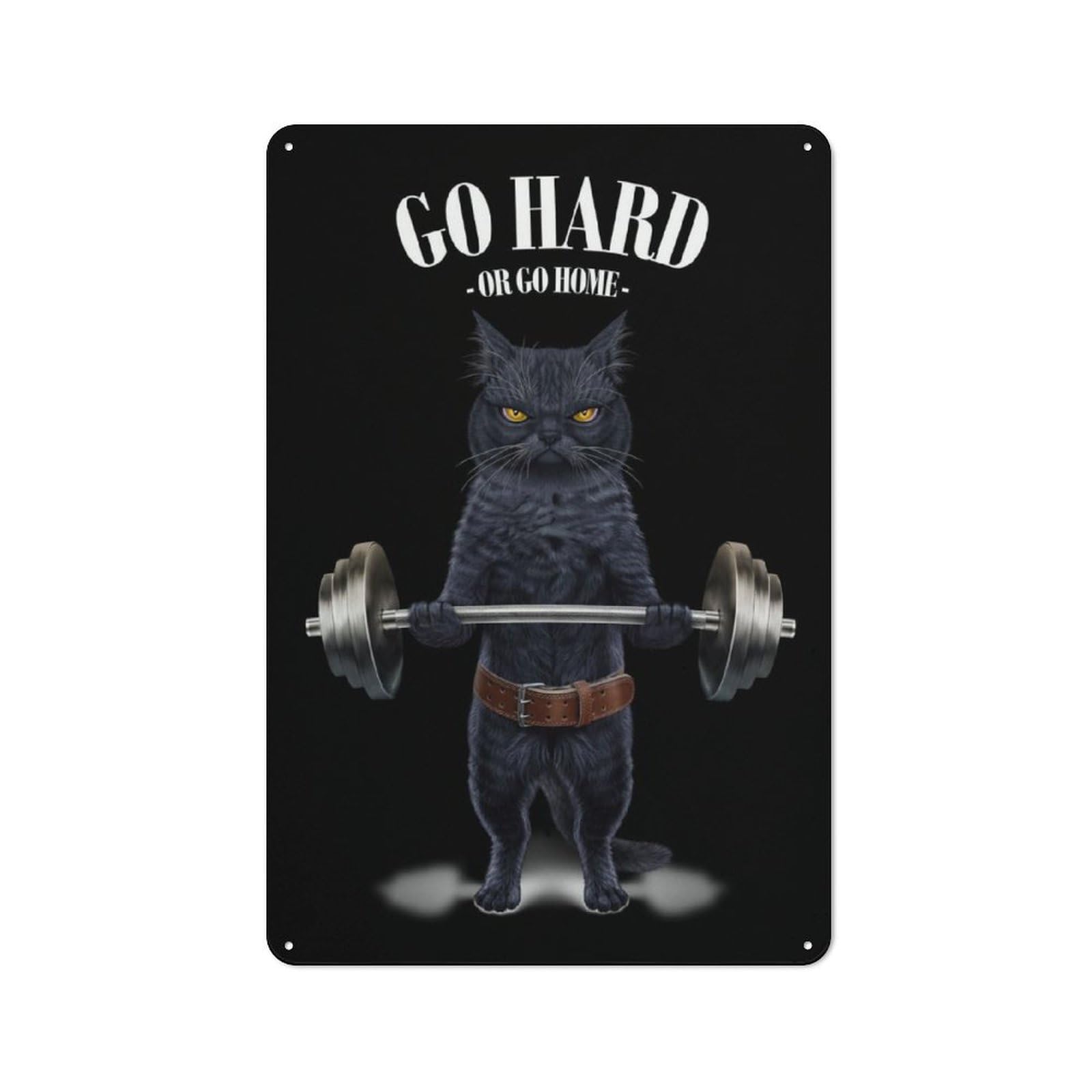 Junmoney Black Cat Weightlifting Cottage Style Metal Wall Decor 30X20cm, Farmhouse Metal Sign For Kitchen, Cottage, Porch Or Garden Room