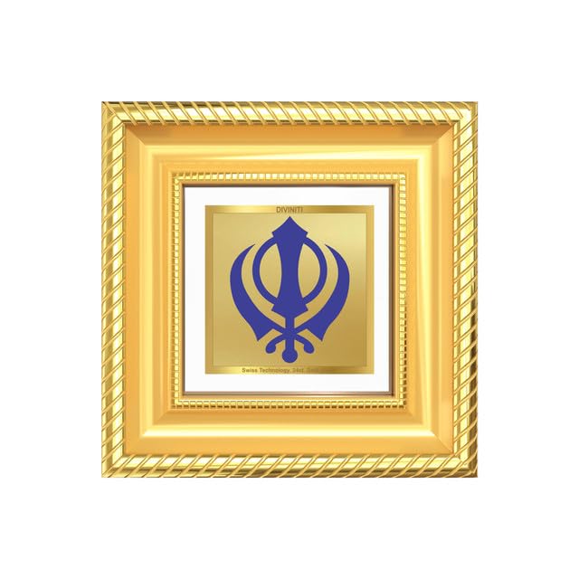 Image of DIVINITI Khanda Sahib 24K Gold Plated Foil Tabletop Photo Frame for Home Decor, Puja Room, Luxury Gifting | DG Frame 015 S1A (10x10 CM)