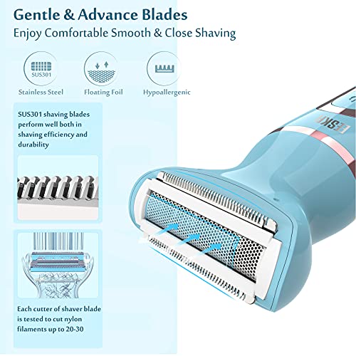 Electric Razor For Women, Eeska 2-In-1 Womens Shaver Bikini Trimmer Body Hair Removal For Face Legs And Underarm, Portable Ladies Shaver, Ipx7 Waterproof Wet And Dry, Type C Usb Recharge Blue #TOP5