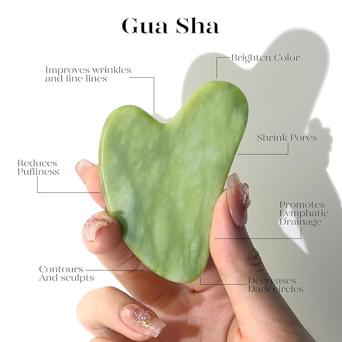 Image of MAXXOX 3-in-1 Facial Roller & Gua Sha Set - Natural Jade Roller, Heart-Shaped Gua Sha, and 3D Metal V-Line Lifting Massager for Face, Neck & Eye - Anti-Aging & Skin Tightening Skincare Kit
