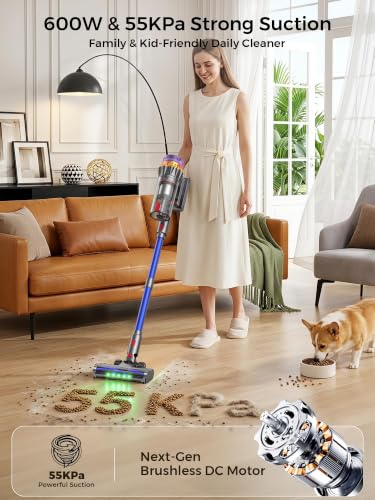 Image of Cordless Stick Vacuum Cleaner, 600W 55Kpa 70Mins for Home, Pet Hair, Carpet