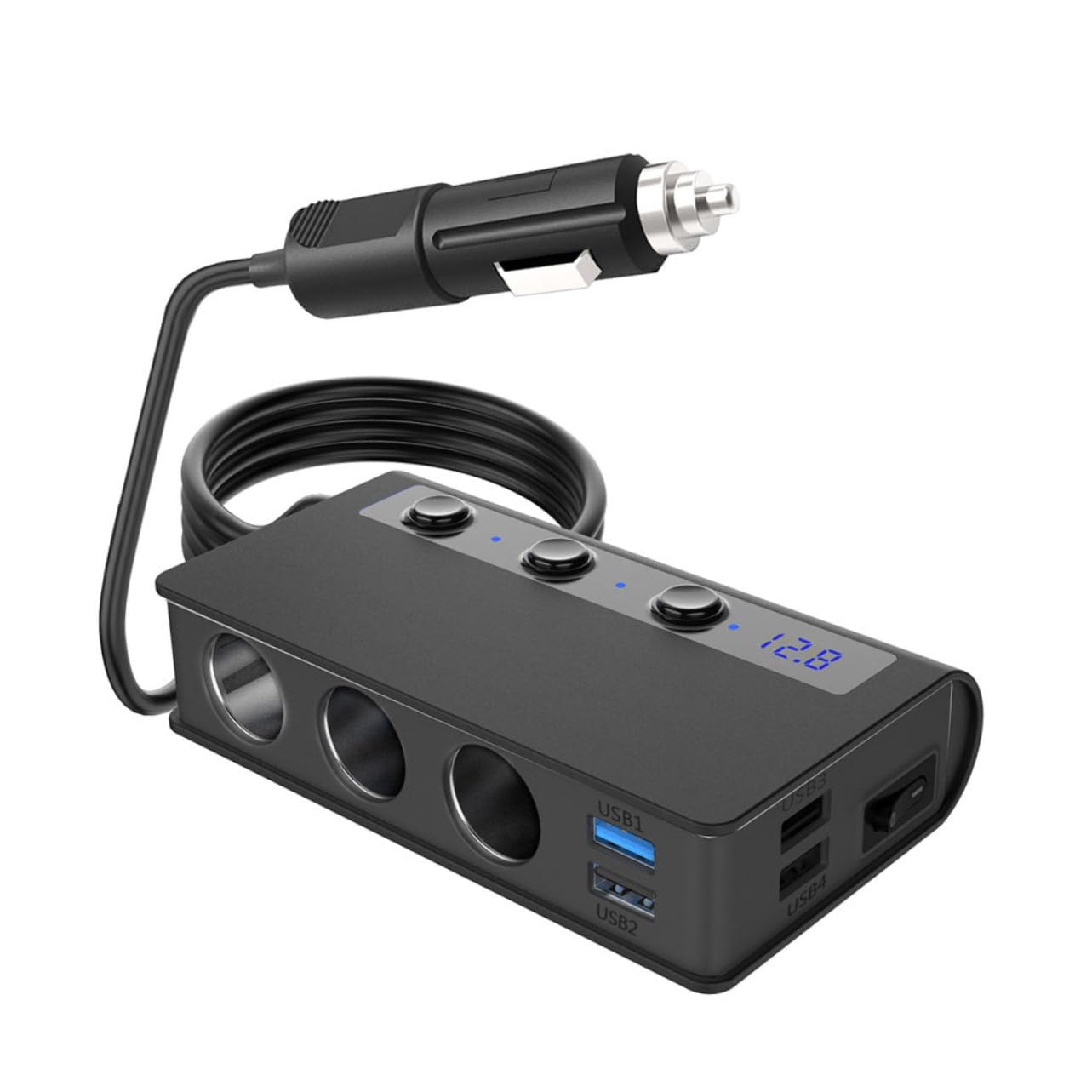 HOMSFOU Caricabatterie da Auto 180w, Divisore Accendisigari 1 a 3 4 Porte Usb, Interruttore Indipendente e Luce LED per Auto