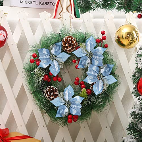 Festivous Wishel Pack Of 12 Glitter Artificial Wedding Christmas Flowers Glitter Poinsettia Christmas Tree Ornaments (Blue) #TOP6