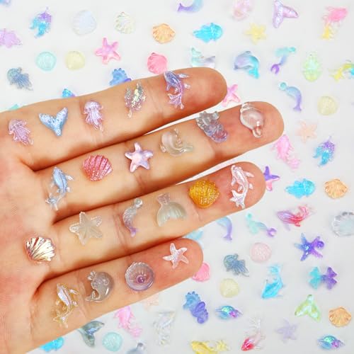 TOUCH TOP 200 Pcs Mini Resin Ocean Animals, Tiny Sea Animal Variety Figurines to Hide Miniature Plastic Fish Aquarium Decorations for DIY Crafts Fairy Garden Dollhouse Micro Landscaping Fish Tank