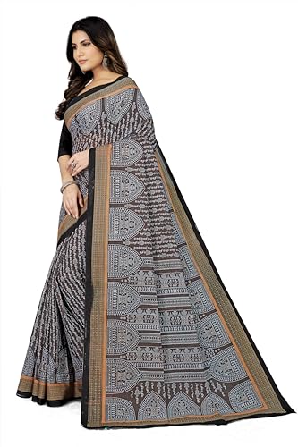 Image of TAMAIRA FASHION Women's Plain Weave Pure Cotton Saree Without Blouse Piece(11232 Grey)