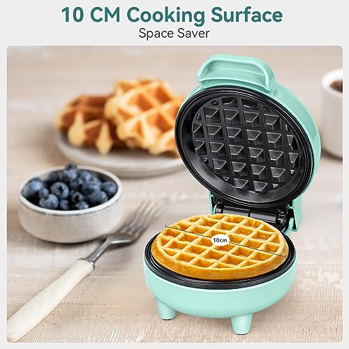 SNAILAR Piastra per Waffle, Mini Macchina per Waffle, 550W Waffle Maker con Rivestimento Antiaderente, Temperatura Automatica, Design Compatto, Verde - immagine 4
