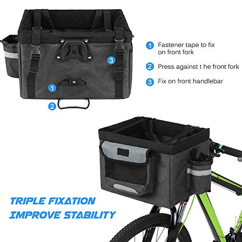 Lixada Bike Basket Folding Pet Cat Dog Carrier Front Removable Bicycle Handlebar Basket Quick Release Easy Install… - Image 5