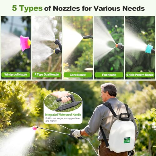 Image of Battery Powered Sprayer 3.2 Gallon, Backpack Sprayer with 3 Adjustable Forces, Battery Indicator, 5 Mist Nozzles, 41 inch Retractable Wand, USB Rechargeable Garden Sprayer for Weed Lawn Yard