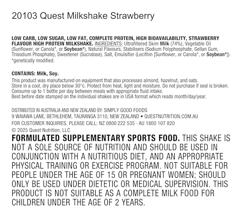 Image of Quest Nutrition Strawberry Protein Shake, 45g Protein, 2g Sugar, 4g Net Carbs, Ready to Drink, Gluten Free, (Pack of 24)